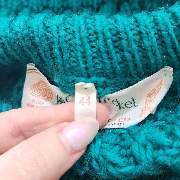 Quill’s Woollen Market Vintage 80s Irish Handknit Teal Wool Sweater | 44 (L/XL) - Picture 10 of 11